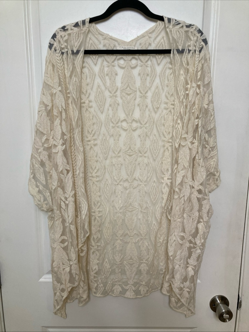 Final Touch Lace Duster Kimono Cover Up Cardigan Ivory Floral Boho Sheer One Sz